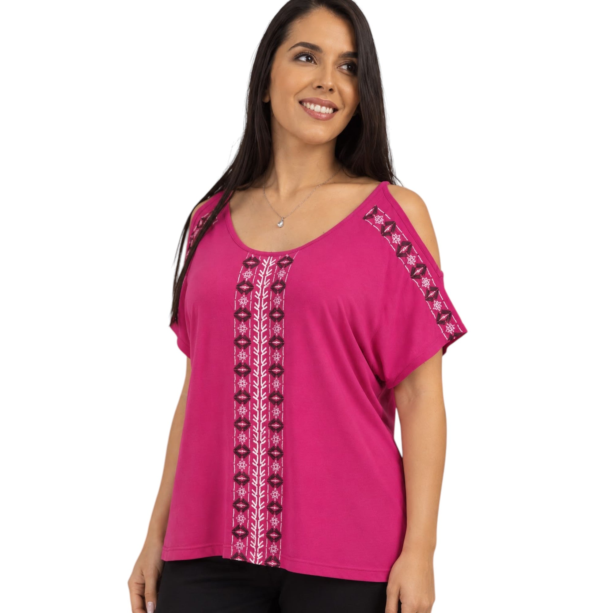 Embroidered Cold Shoulder Top