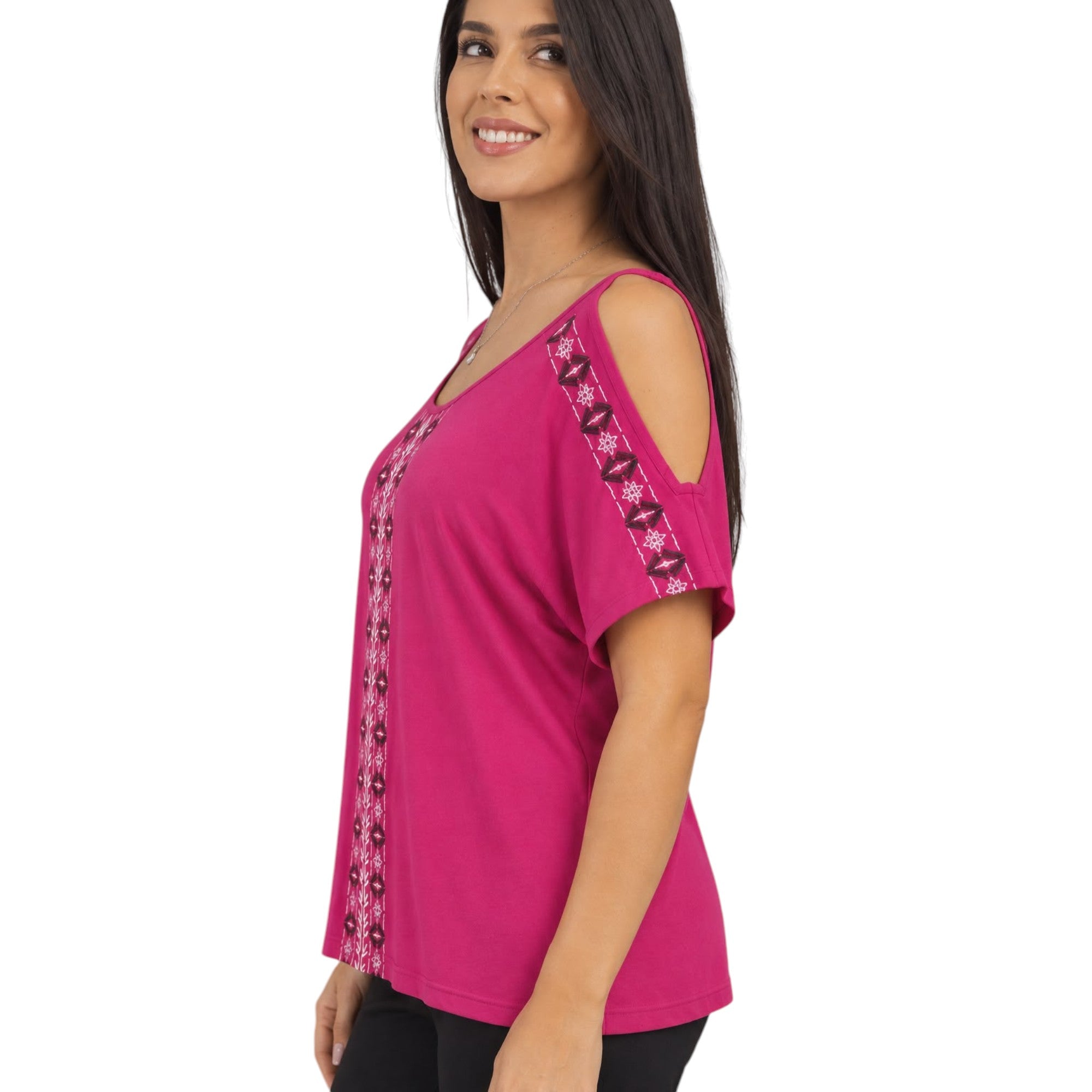 Embroidered Cold Shoulder Top