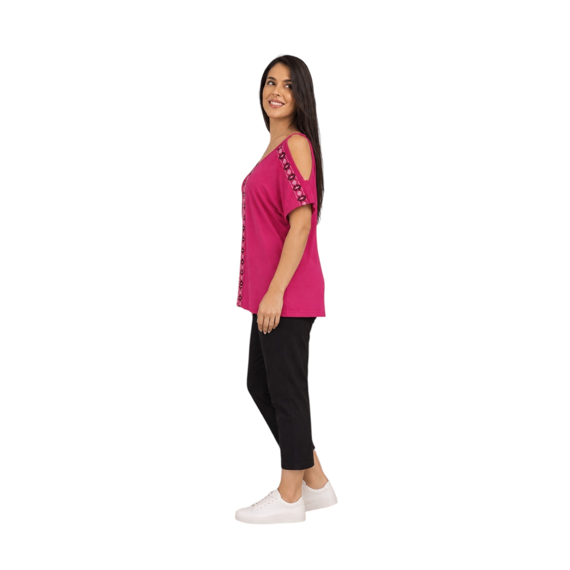 Embroidered Cold Shoulder Top
