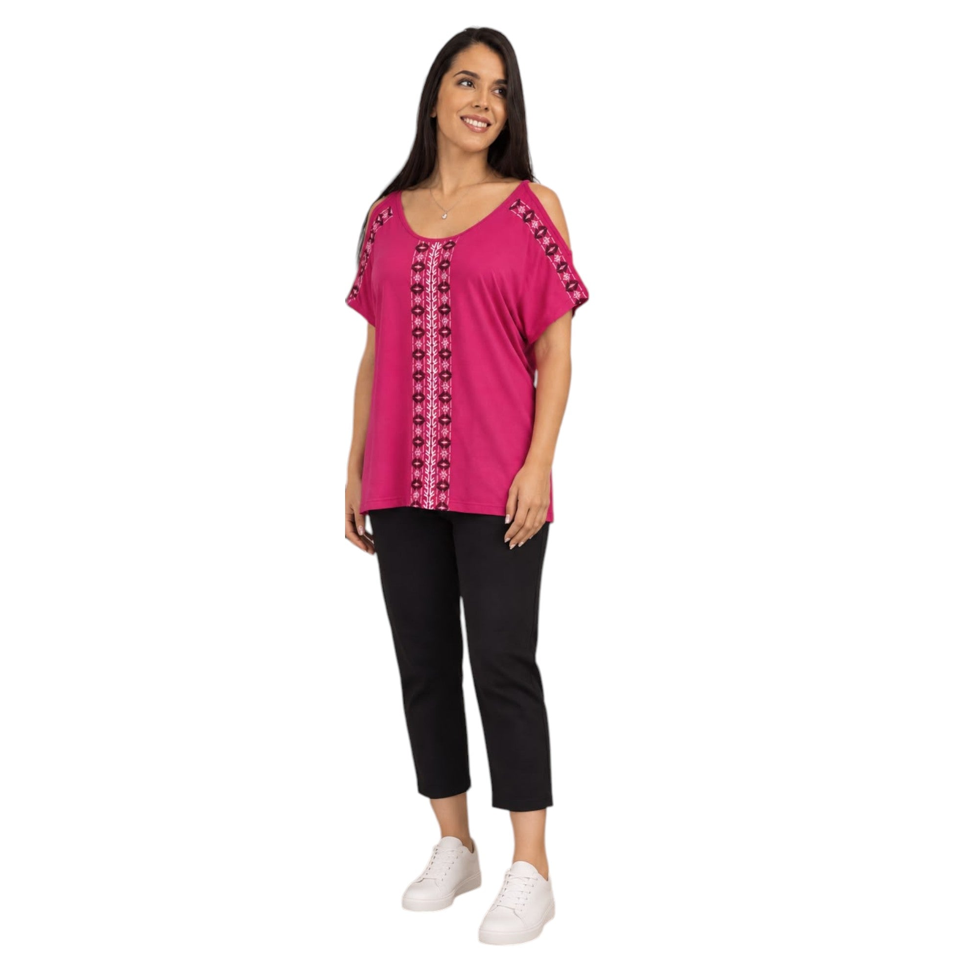Embroidered Cold Shoulder Top