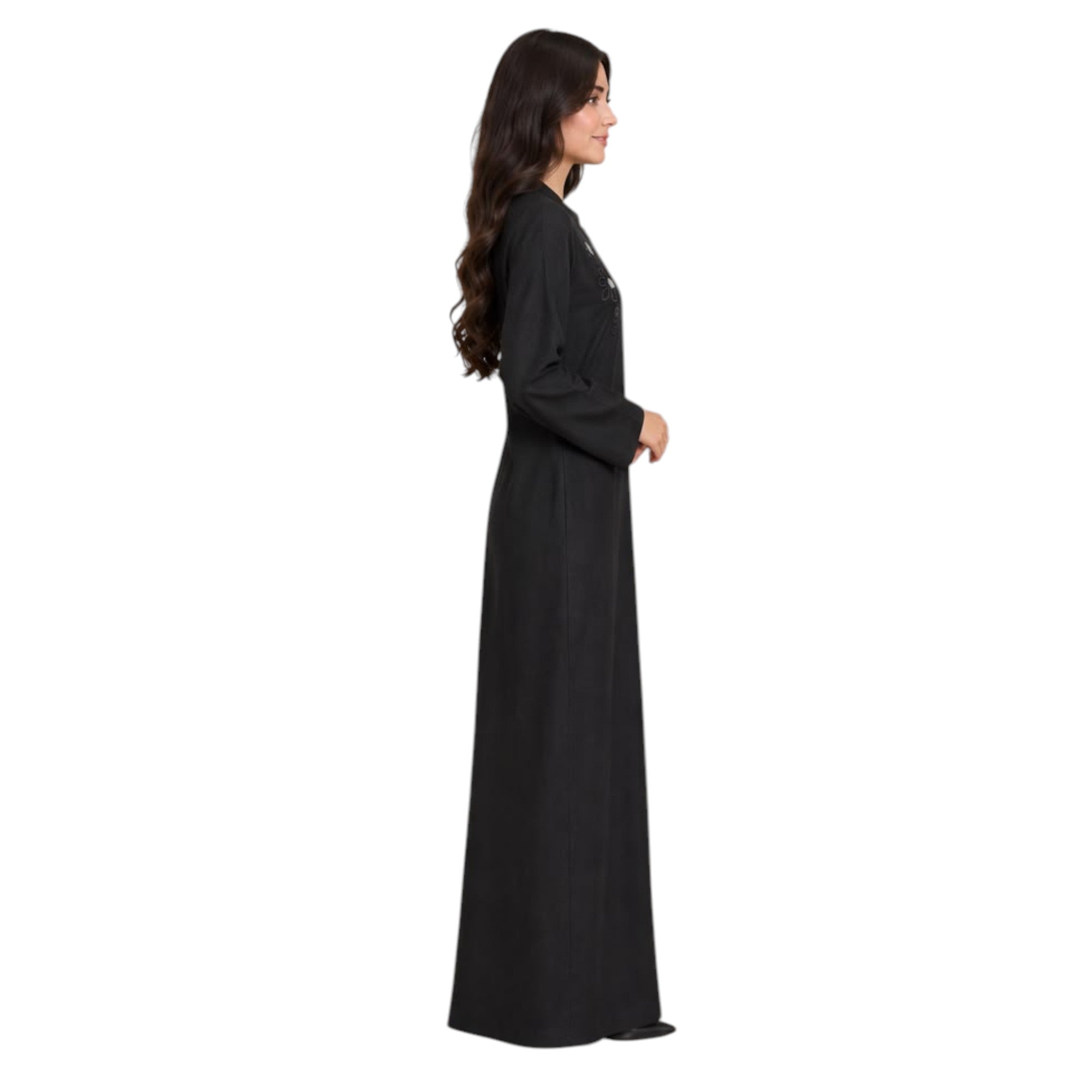 Floral Embroidered Button Abaya