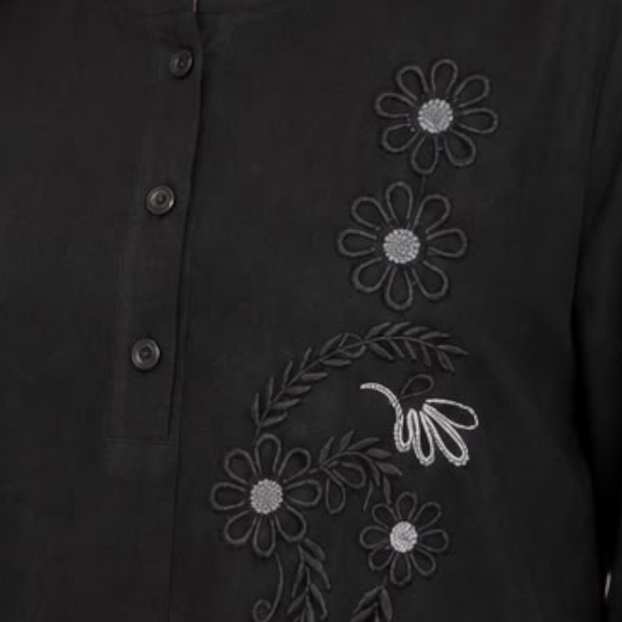 Floral Embroidered Button Abaya