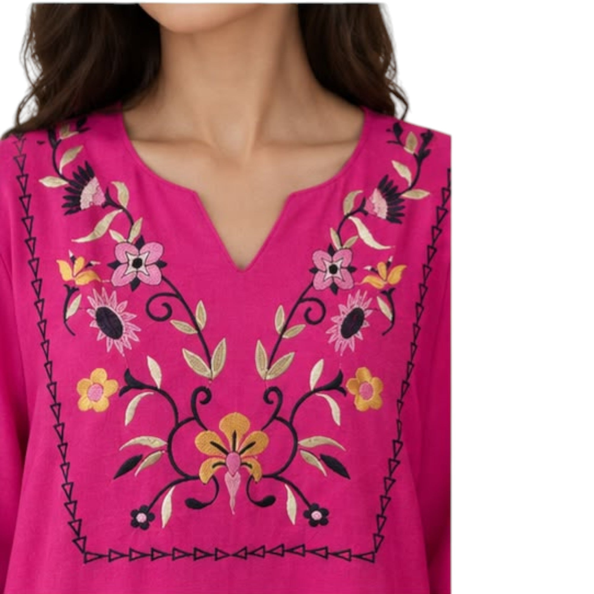 Floral Embroidered V-Neck Abaya