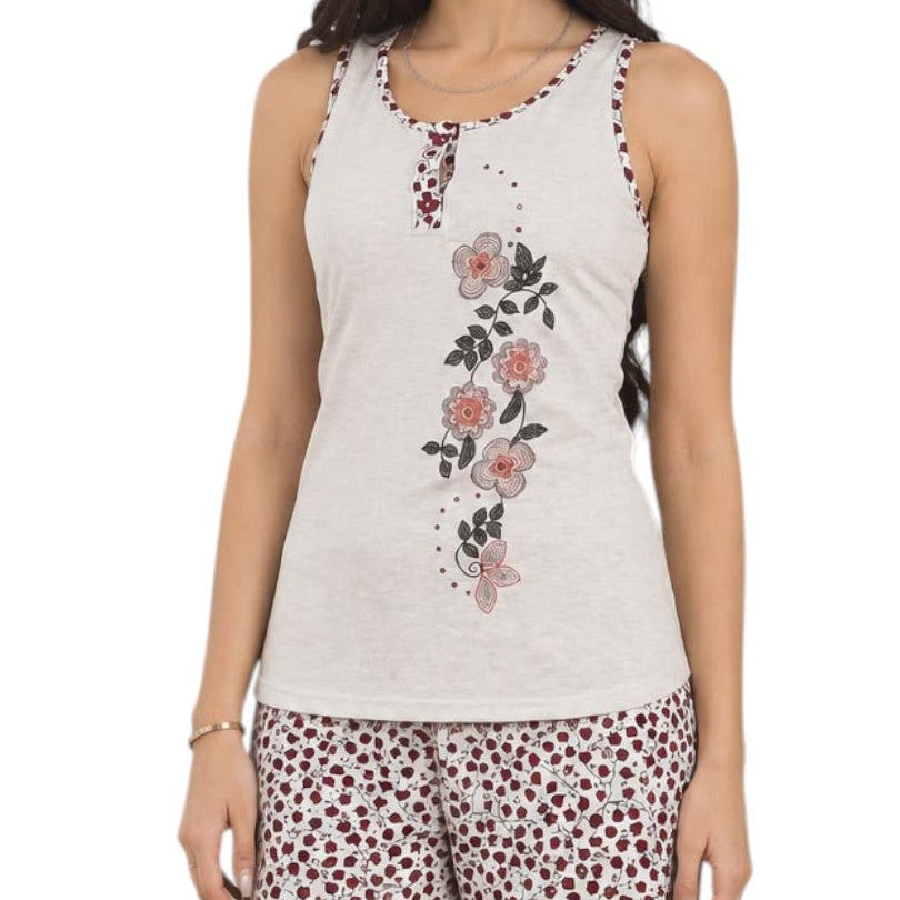 Floral Trim Sleeveless Shorts