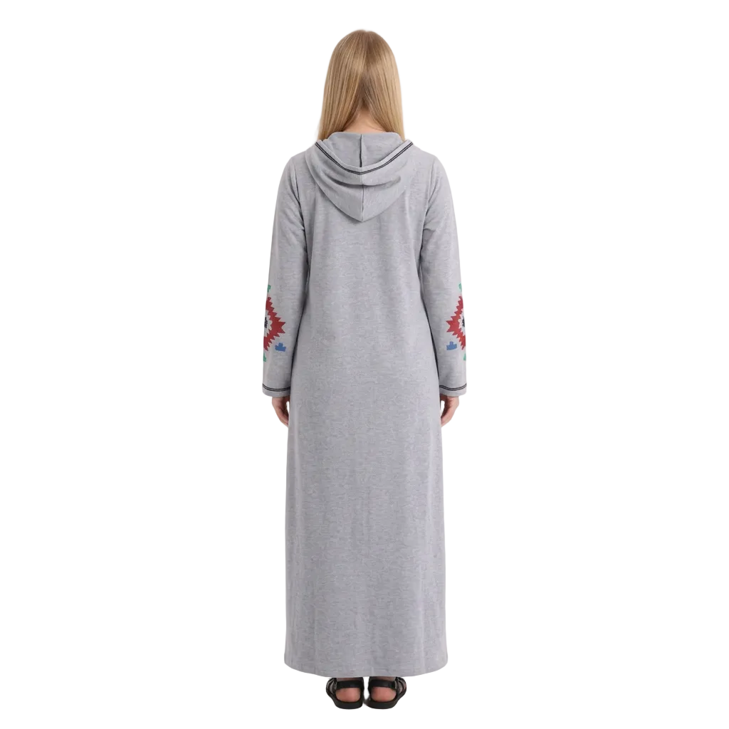 Back view of the gray abaya on a white background