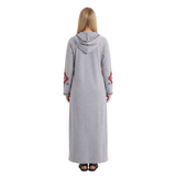 Back view of the gray abaya on a white background