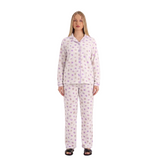 Classic pajama set with visible front buttons and matching trousers