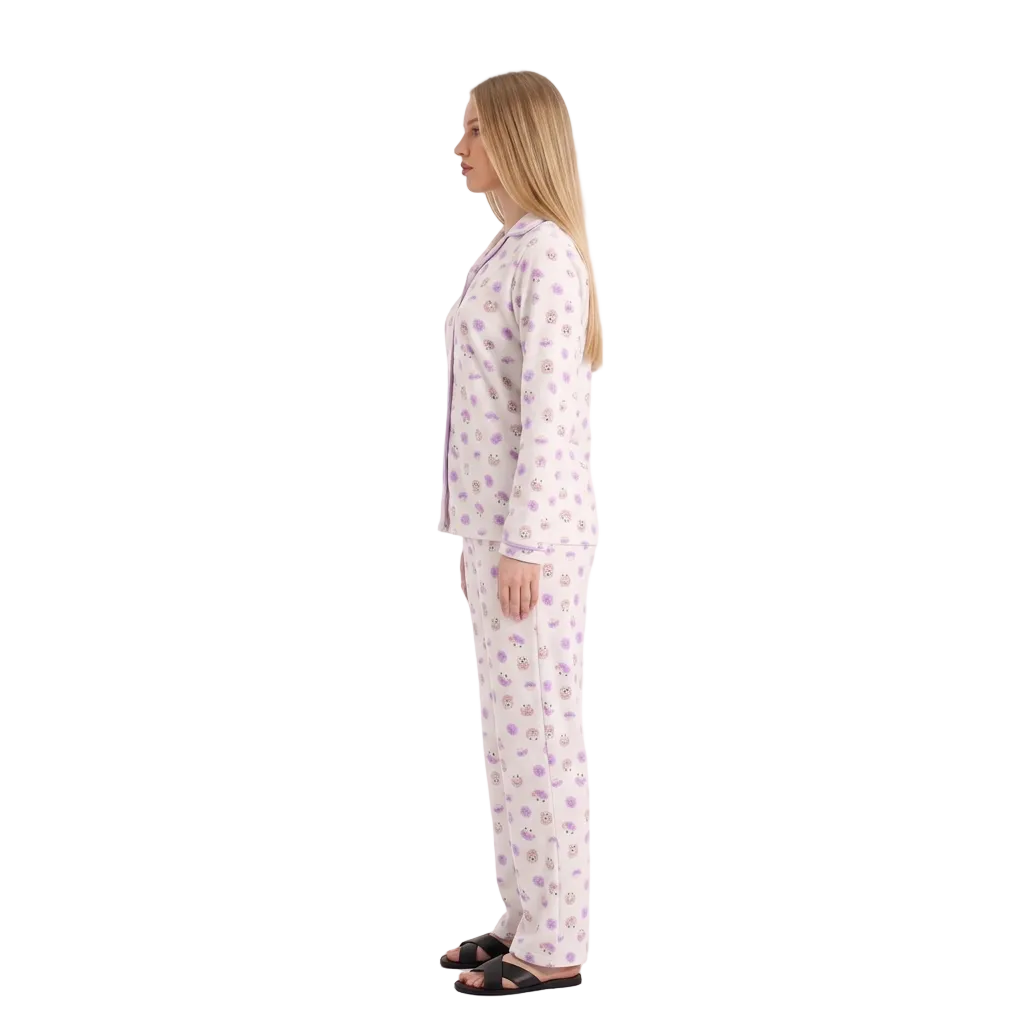 Side view of our blonde model wearing the classic pajama set