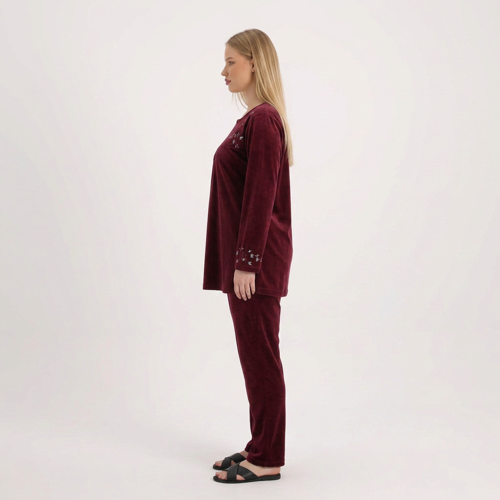 Side view of the burgundy pajama set