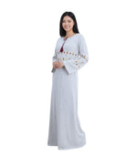 inter Velvet Nightgown Abaya – Soft Embroidered Night Dress with Flared Sleeves