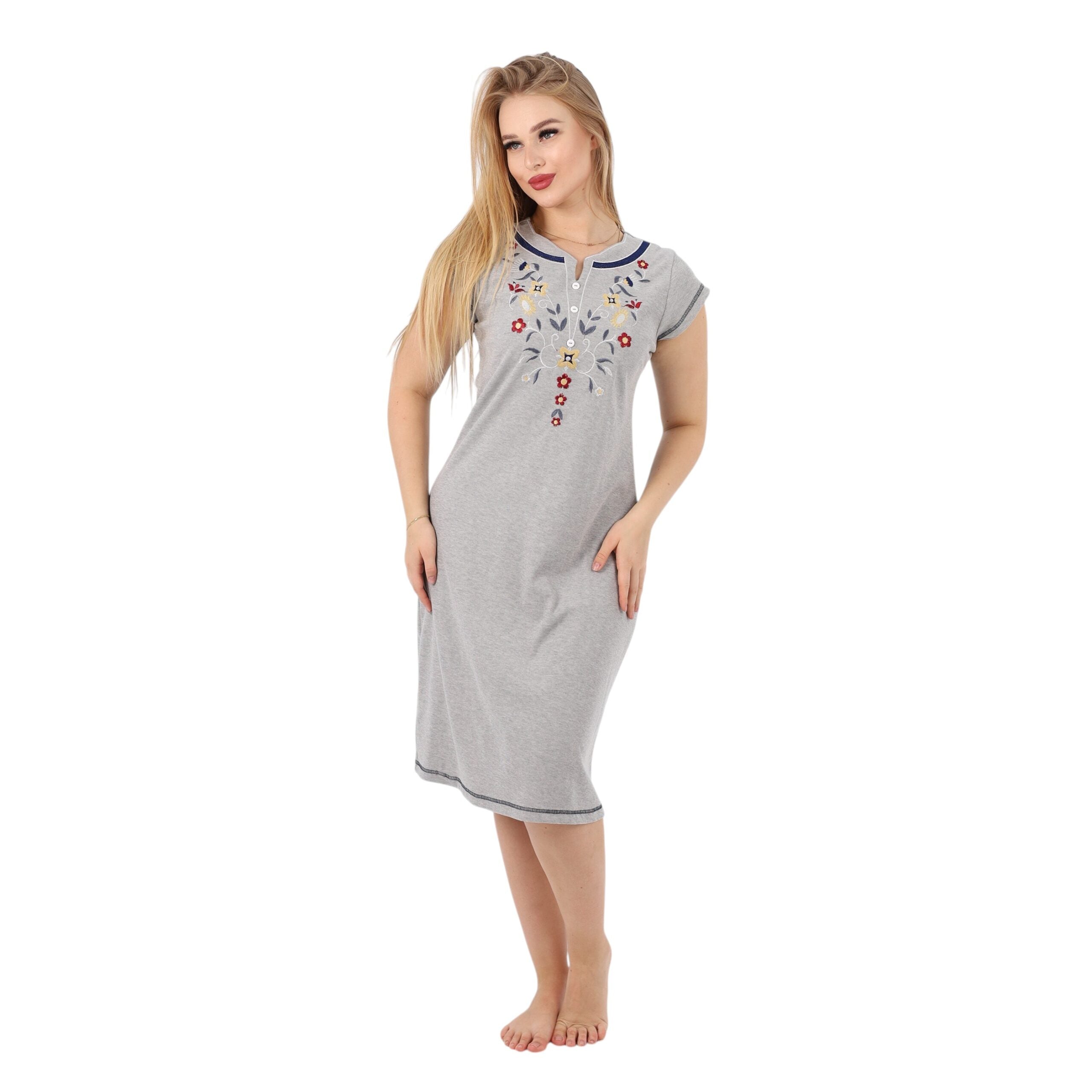 Embroidered Grey Nightgown–Versatile Elegance for Every Event