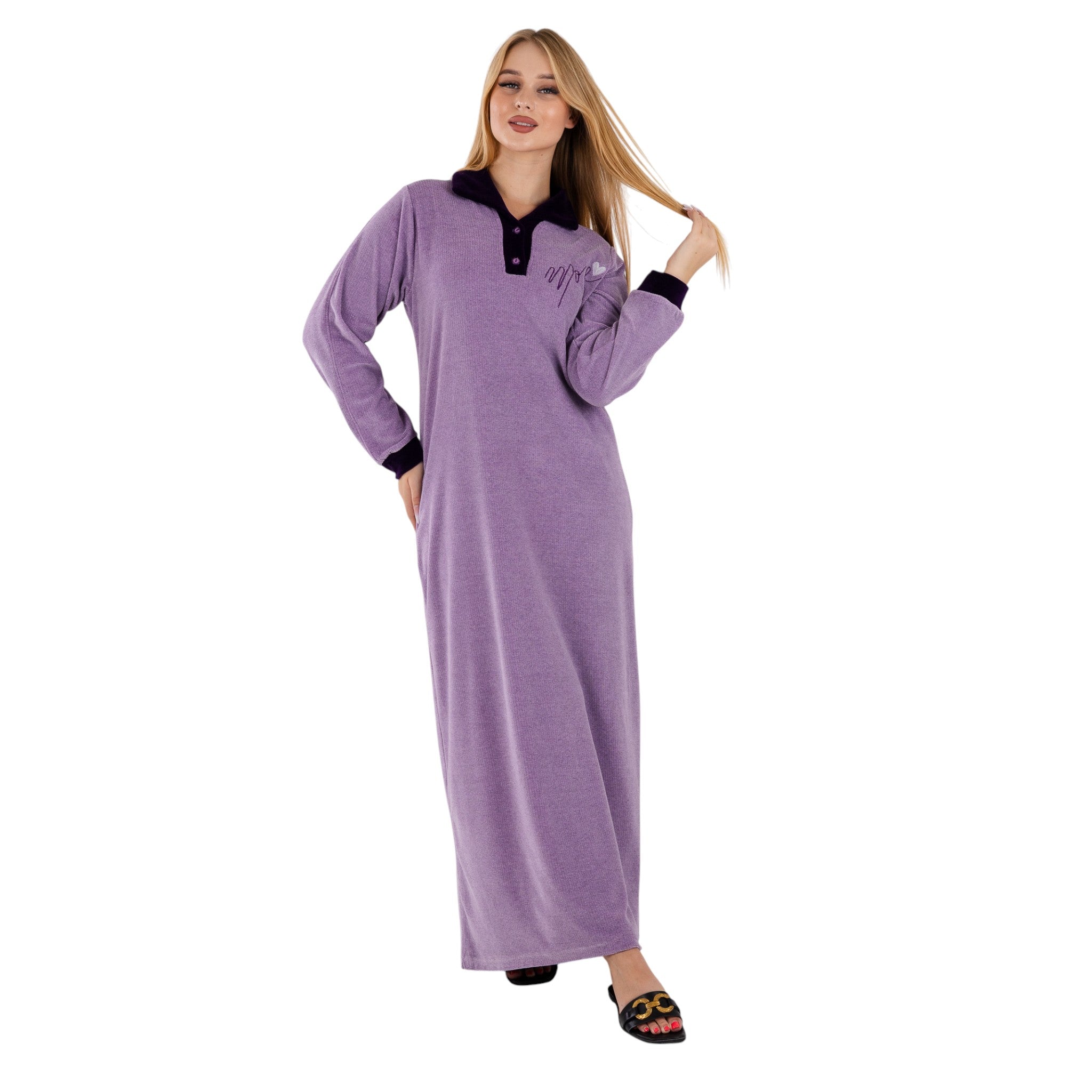 Women’s Soft Velvet Long Night Dress – Lavender Purple