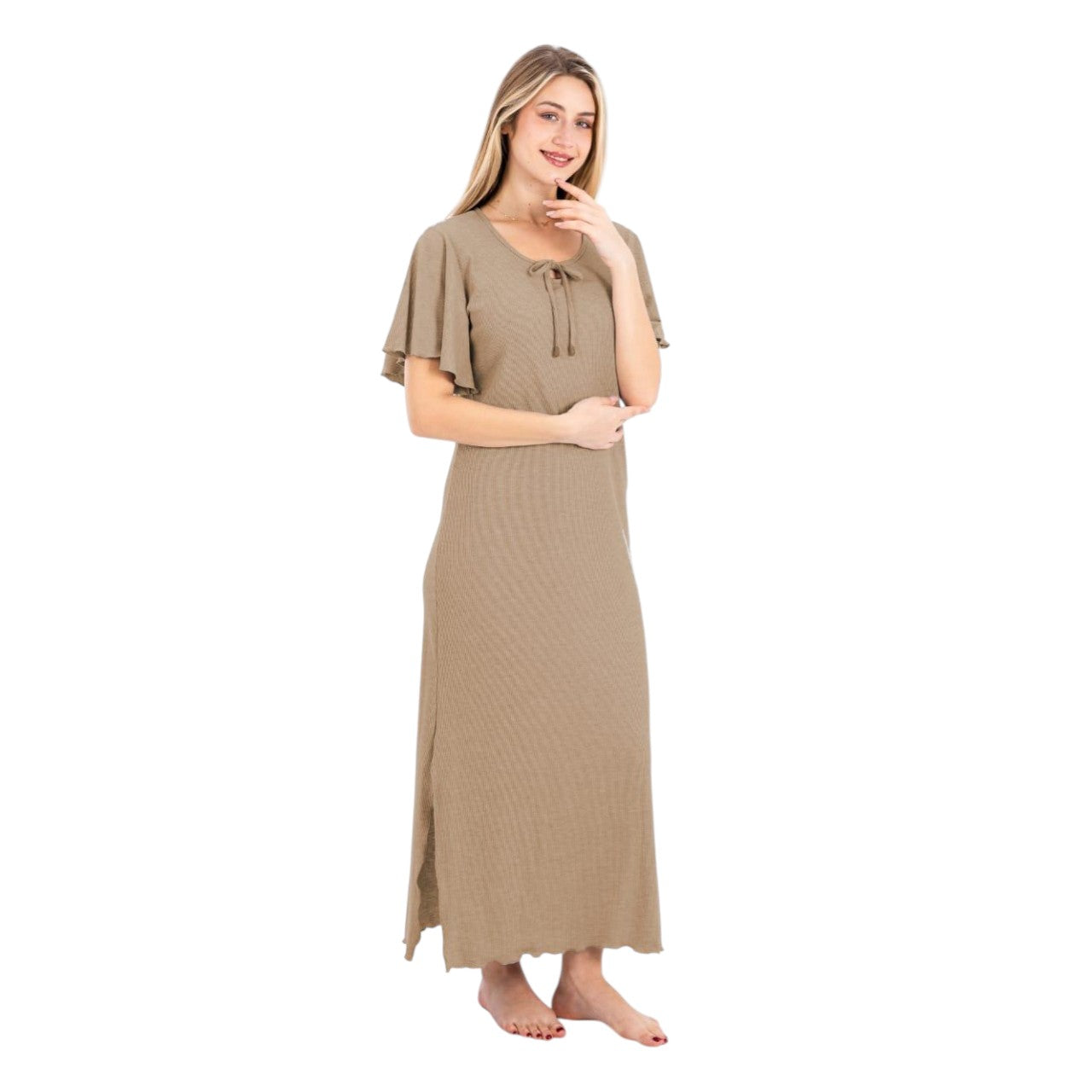 Serene Comfort Cotton Nightgown – Half Sleeves with Graceful Side Slit