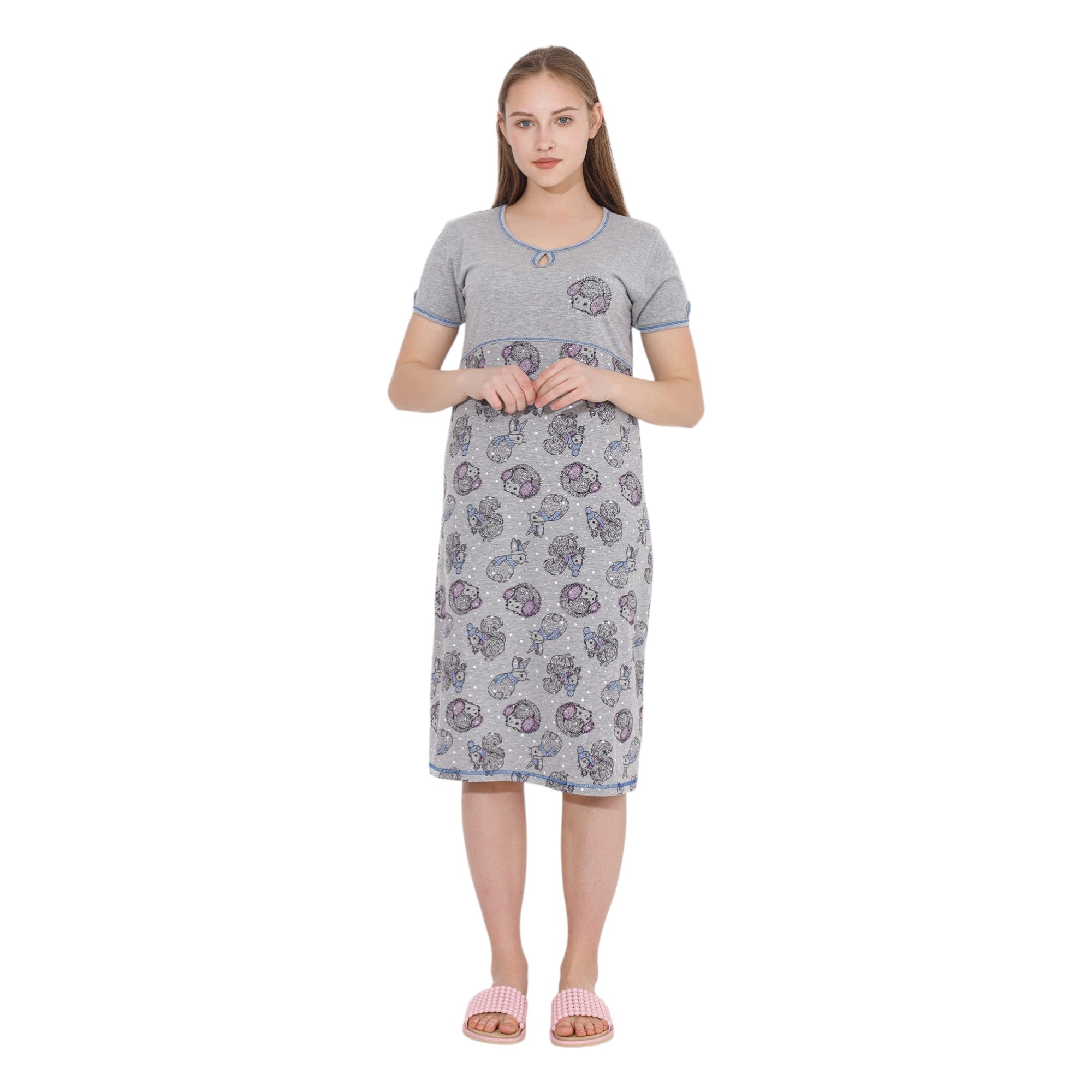 Women's Cotton Sleep Dress with Cartoon Print