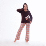 Brown Checkered Winter Pajama Set